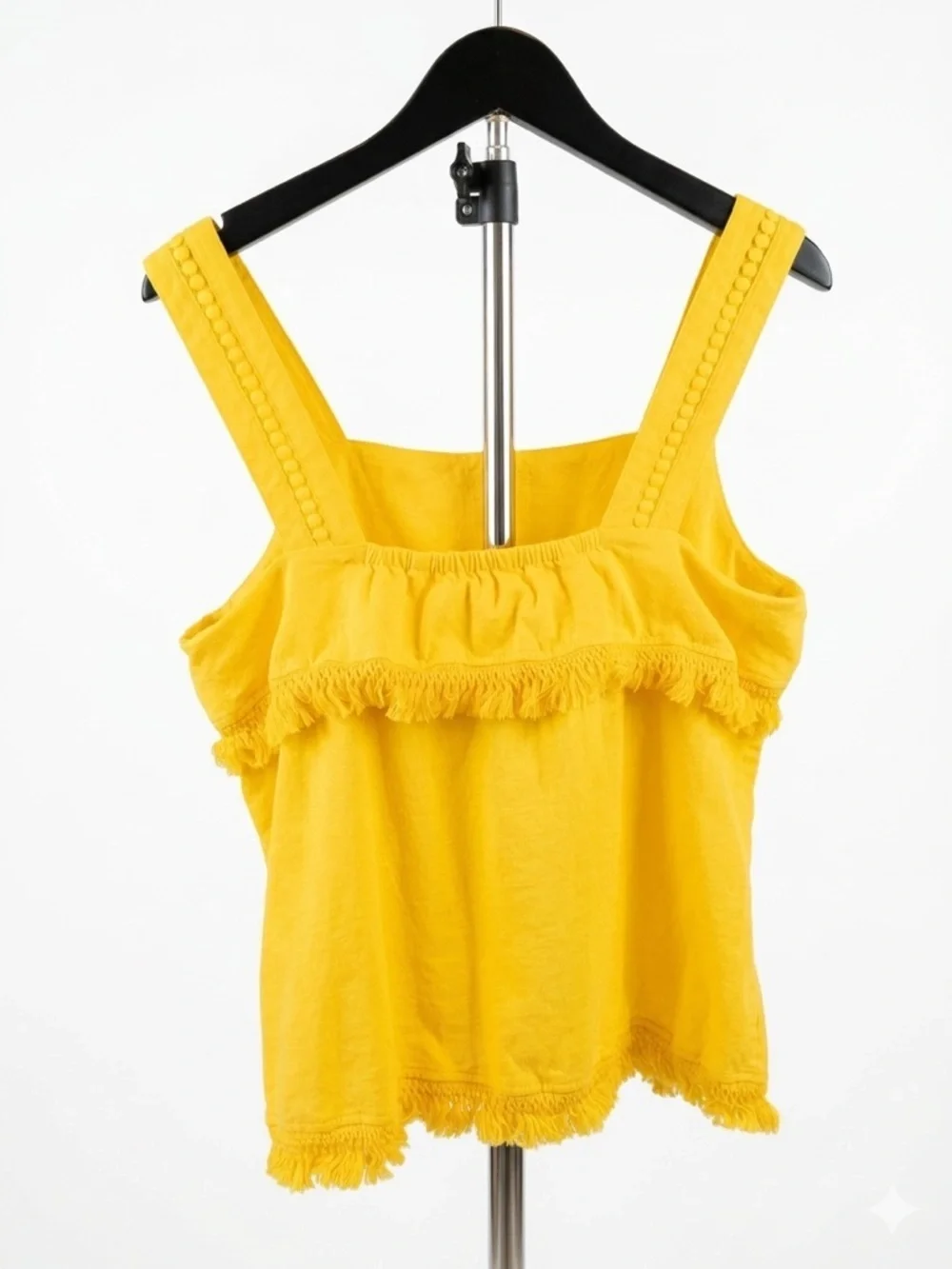 J. Crew Yellow Fringe Tiered Linen-Blend Tank Top